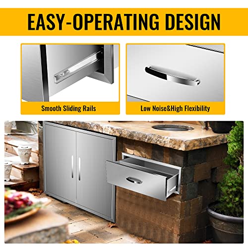 Image of 30 inch W x 10 inch H x 23 inch D Outdoor Kitchen Single Drawer Stainless Steel BBQ Access Drawers with Exquisite Handle for Outdoor Kitchen Island or Grill Station