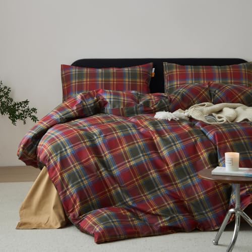 Image of EAVD Retro Gingham Plaid Duvet Cover Set Twin 3-Piece Red&Green&Blue&Yellow
