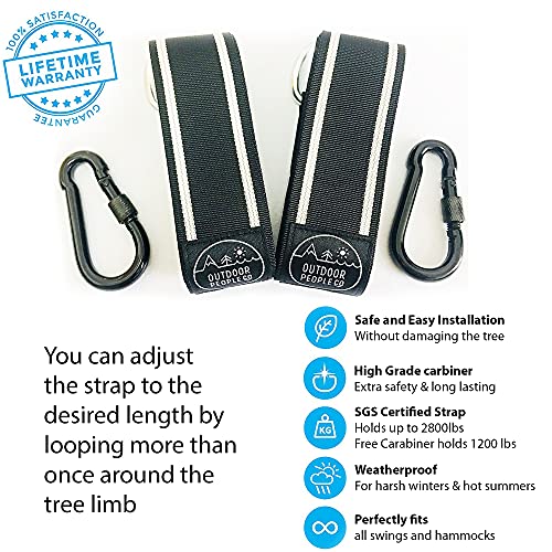 Outdoor People Co Set Of 2 Tree Swing 10Ft Strap Hanging Kit With Travel Carry Handy Bag With Safe Lock Carabiners And Hooks,2500Lbs Breaking Strength For Securing Hammocks-Tree Swings And Tires #TOP1