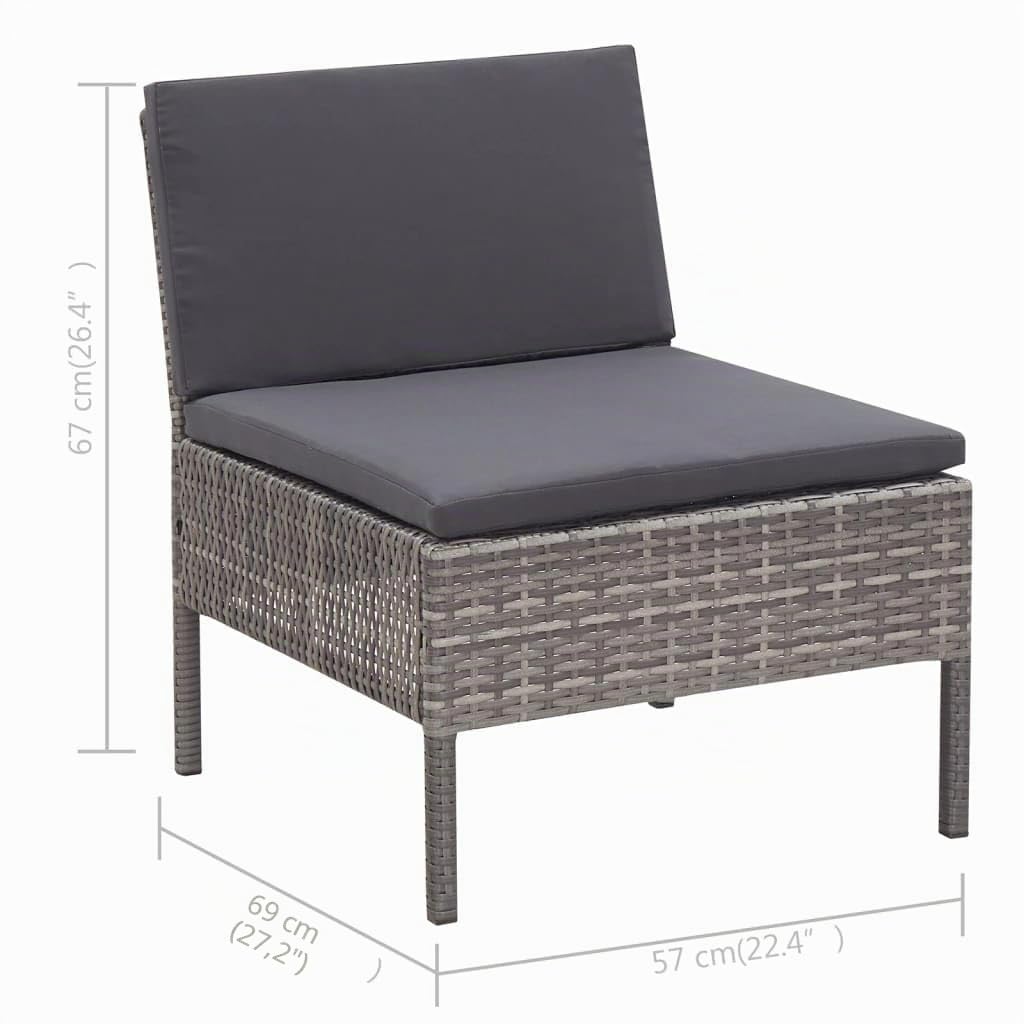 vidaXL Salon de Jardin 3 pcs avec Coussins Résine tressée Gris