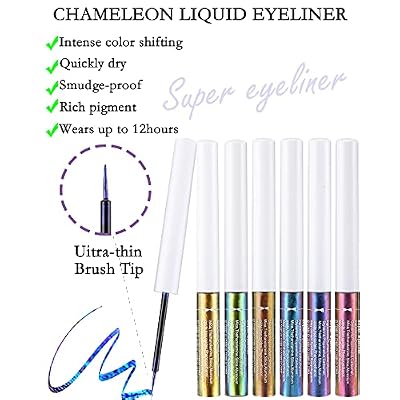 Chameleon Multichrome Glitter Liquid Eyeliner Kit-6Pcs Purple/Blue/Gold/Green Metallic Satin Colored Eye Liner Eye Shadow Stick, Ultra-Fine Tip Eyeliner Pen,Christmas Makeup Gift Set for Women