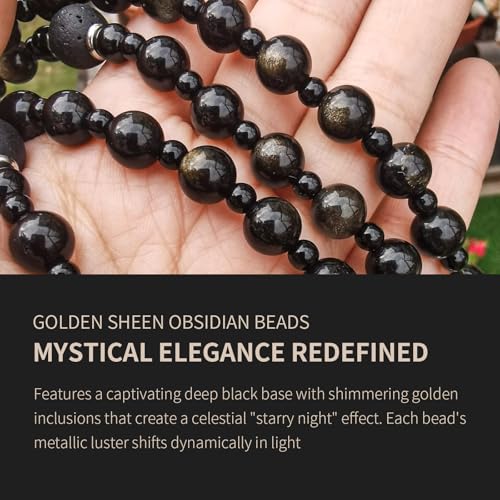 Saint Michael the Archangel Gold Sheen Obsidian Rosary Necklace,rosary beads catholic for men,Handmade of rosarios catolicos Cross Necklace Catholic Gifts2