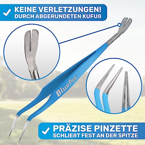 BluePet 2in1 Zeckenpinzette für Hunde, Katze, Pferd & Mensch I Edelstahl Zeckenzange mit Case I Zeckenhebel als Solider Zeckenentferner I Alternative zu Zeckenpinzette, Zeckendreher & Zeckenmittel