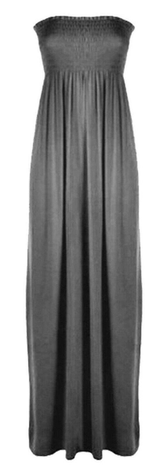 FAIRY BOUTIQUE Womens Long Strapless Elasticated Shearing Dress Ladies Bandeau Shirred Boob Tube Summer Maxi Dress Charcoal