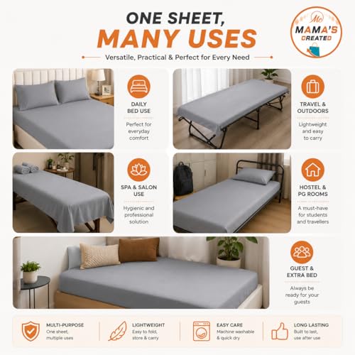 Image of Double Size Bed Sheet - 600 Thread Count Single Flat Sheet Only - Long Staple Egyptian Cotton Top Sheet Wrinkle & Fade Resistant - Silver