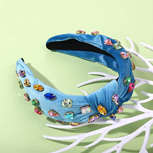 Crystal Knotted Headband For Women Girls Colorful Crystal Embellished Mixed Top Wide Hairband Cross Knot Twisted Headband Fashion Women’s Twisted Turban Hair Hoop Accessories #TOP1