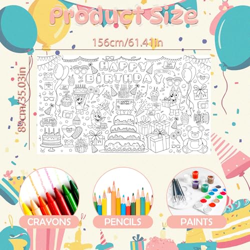 Image of Birthday Giant Coloring Tablecloth,Birthday Crafts for Kids - 72x30 Inches, Paper Coloring Banner Games Activities Gifts Party Decorations