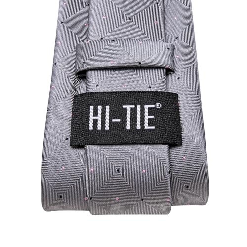 Image of Hi-Tie Mens Plaid Ties Classic Paisley Necktie with Handkerchief Cufflinks Set Business Stripe Tie