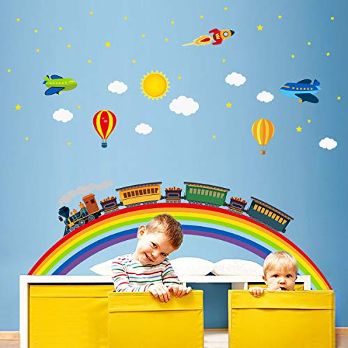 Vinilo decorativo infantil arco iris tren cohete aviones miniatura 3