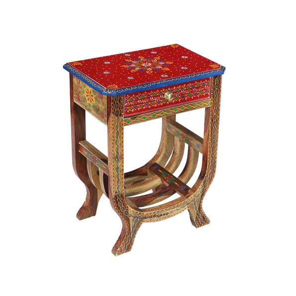 Image of Wooden Bedside Table for Bedroom, Sheesham Wood Bedside Table with Drawer for Living Room & Home | Wooden Nightstand for Living Room | End Table for Bedroom (Multicolour-BS1)
