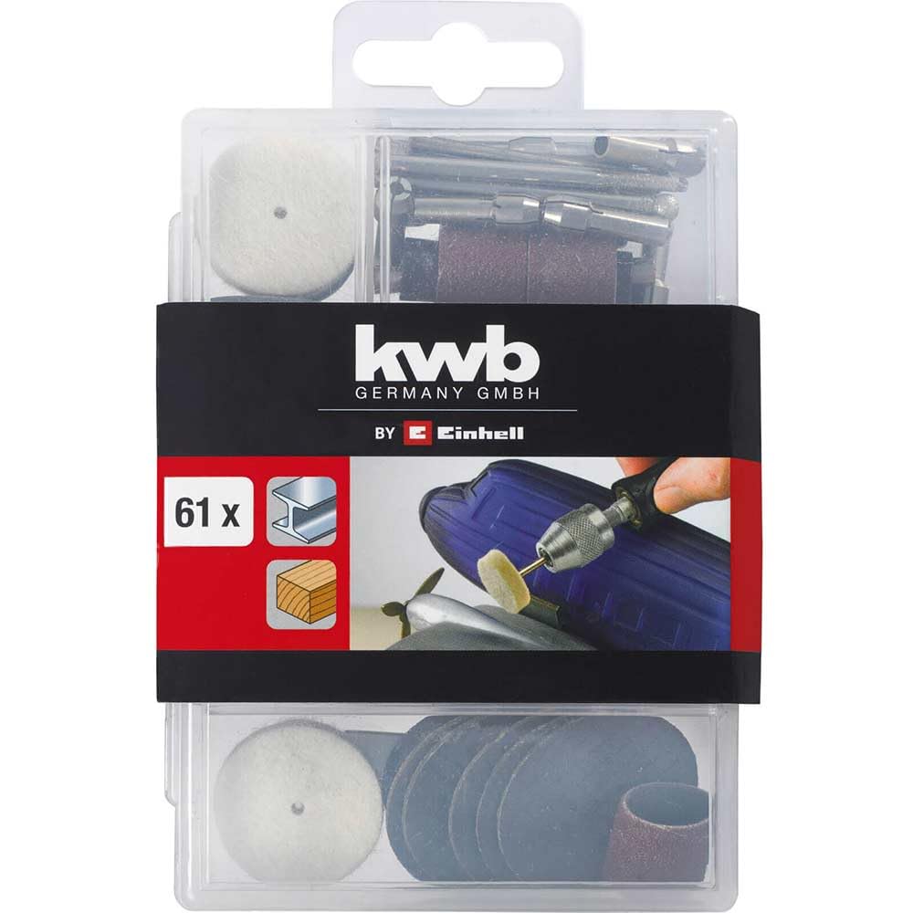 kwb by Einhell 61-częściowy zestaw do grawerowania jako akcesoria do szlifowania i grawerowania (61-częściowy zestaw akcesoriów, pasuje do narzędzi do szlifowania i grawerowania Einhell TC-MG 135 E)