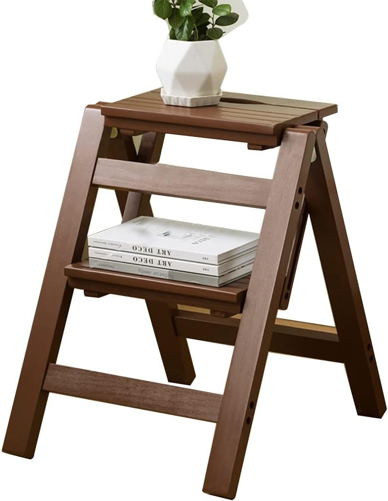 Folding Wooden 2-Step Stool, White, Space-Saving Design for Kitchen & Home, Sturdy & Stylish, Perfect for Reach, 38.5 x 38.5 x 50 cm