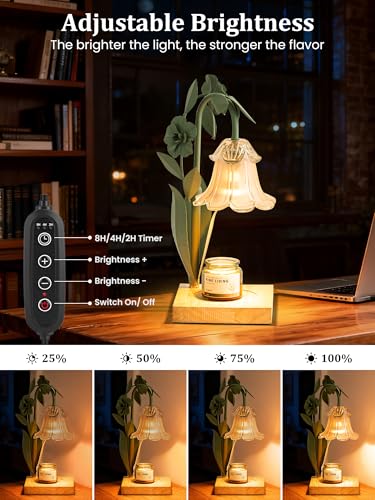 Image of Candle Warmer Lamp with Timer Dimmer, Adjustable Height Flower Candle Lamp Warmer, House Warming Gifts New Home Decor, Mothers Day Birthday Gifts for Women Mom Sister, Wax Melt Warmer for Jar Candles