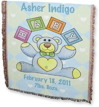 GiftsForYouNow Personalized Baby Boy Teddy Bear Blanket, 54” x 38”, Cotton/Poly Blend
