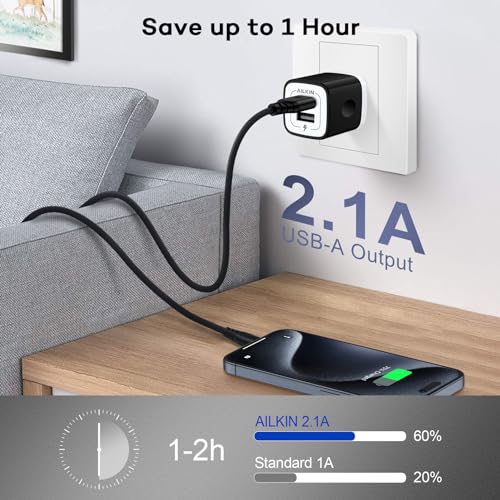 Image of USB Wall Charger, Charger Block, 2.1A Multiport Fast Charge Power Brick | Apple Cube for i Phone iPad, iPhone, USB Box Charging Plug AC Adapter Box