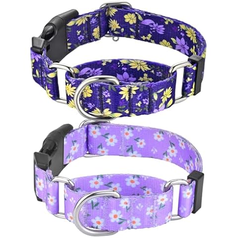 Hikiko Martingale Collar for Dogs Purple Floral Pattern Bundle with Soft Retro Blue Flowers Nylon Dog Collars for Small Dogs Cover
