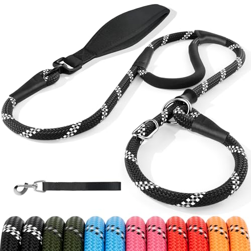 Kdsvakd Slip Lead for Dogs 1.2M/1.5M/1.8M No Pull Training Leash with Double Comfortable Handles and Collar Attachment Highly Reflective Strong Puppy Rope Leads for Small Medium Dog