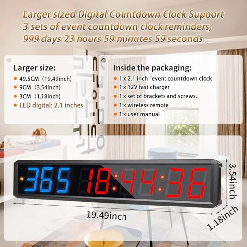 SMAHEAT LED Countdown Clock, 999 Days, 23 Hours, 59 Minutes, 59 Seconds, Event Countdown Clock/Factory Accepts Your Exclusive Customization (2.1 inches 3 Blue+6 red)