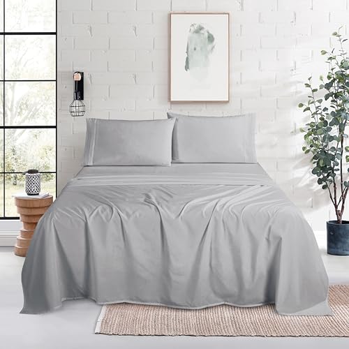 Mocassi Twin XL Size 4-Piece Bed Sheet Set - 1800 Premium Hotel Quality Microfiber 18-24 Inches Extra Deep Pocket Fitted Sheet- Luxury Soft, Breathable, Wrinkle, and Fade Resistant, Silver