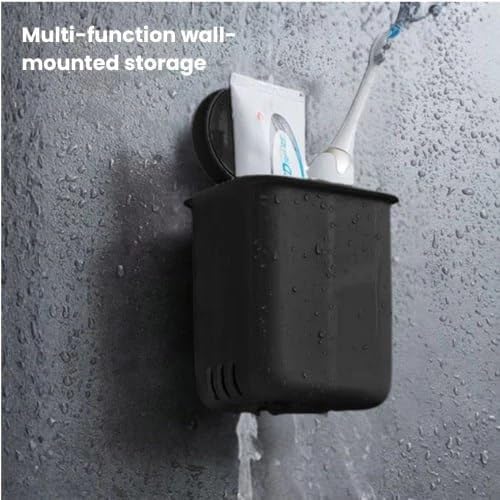 Image of SHALVI Plastic Toothbrush Holders for Bathroom | Wall Mounted Toothbrush Holder | Toothbrush Holders for Toothbrushes | Bathroom Shelf for Wall (Black Plastic thoothbrush Holder)