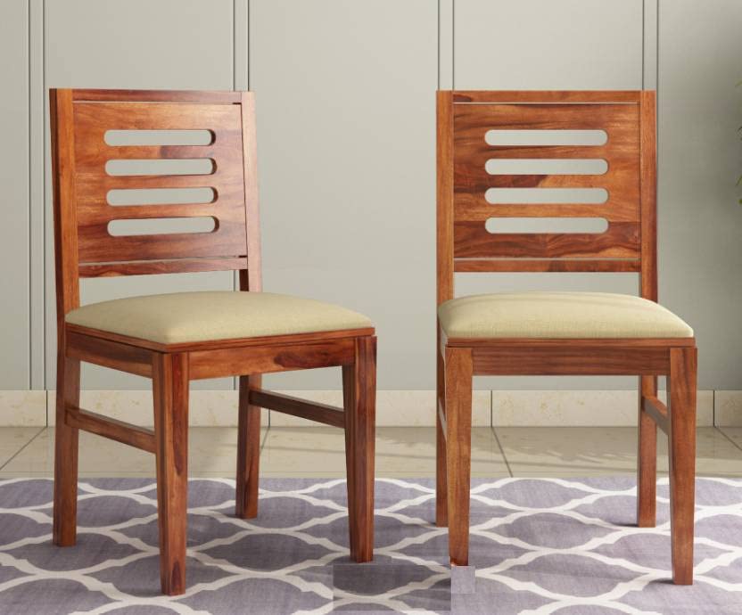 khudiwal sheesham wood dining chairs set of 2 for dining room furniture || wooden chairs set with cushion for living room home and office - teak finish
