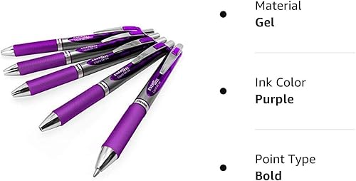 Miniatura 5 de Energel BL80 - Bolígrafo retráctil de tinta de gel líquido, 0.039 in, color violeta, paquete de 5