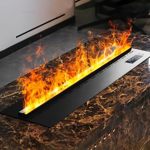 Chimenea eléctrica con llama multicolor realista atomizadora 3D, panel ultrafino, control táctil/remoto/aplicación para ambiente del hogar