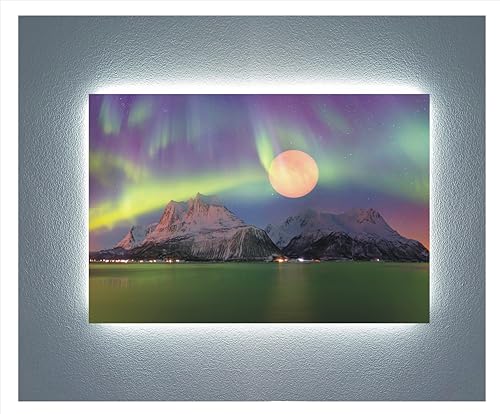 Tableau méthacrylate aurore boréale avec cadre lumineux LED pour déco murale