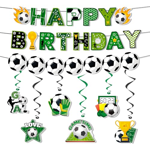 Drapeau de Football à Suspendre Tourbillons, 8 Pcs Decoration Anniversaire Foot - Bannière de Joyeux Anniversaire de Football & Tourbillons Suspendus de...