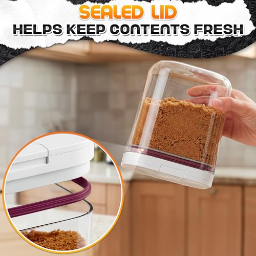 Image of Brown Sugar Container Keeper with Lid & Spoon - Airtight Clear Plastic Brown Sugar Canister with Moisture Disc - 1-Button Easy Open Jar, Clump-Proof Soft & Fresh Storage with Silicone Seal, 2 Quart
