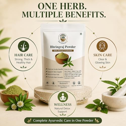 Image of Organic Bhringraj Powder 200gm - Ayurvedic Powder for Hair Growth, Strong Roots, Hair Fall Control, Grey Hair, Dandruff & Skin Care | Natural Powder for Skin & Hair Nourishment