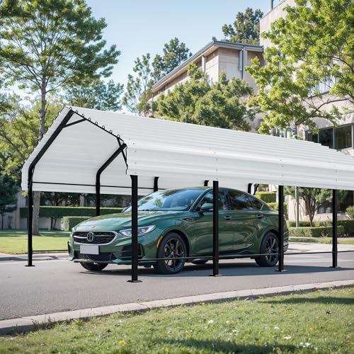 Image of Shintenchi 12x20 FT Metal Carport, Oversized Carport Garage with Enhanced Base, Outdoor Galvanized Car Shelter, Heavy Duty Carports Canopy, for Car, Boats and Tractors, White