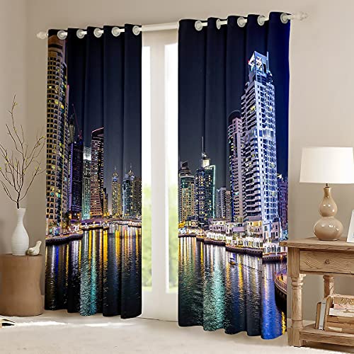 New York City Curtains for Boys Girls Bedroom America Style Window Curtain Teens Home City View Theme Curtain Night Landscape Window Treatments Bright Window Drapes Curtains W66*L90 - Image 2