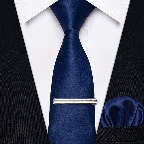 Image of YourTies Skinny Ties for Men Satin 2.4 inch Slim Necktie with Pocket Square Tie Clip Set Solid Color Wedding Party Business