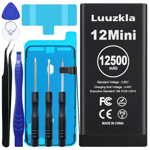 Luuzkla 12500mAh (2025 New Upgrade) Battery Compatible with iPhone 12 Mini, Super Capacity Battery Replacement Compatible with iPhone 12 Mini, with Full Tool Kits-0 Cycle -24 Months Service