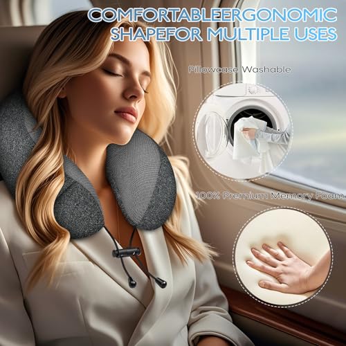 SOMLAW Nackenkissen Flugzeug - Reisekissen 100% Memory Foam - Tragbares Flugkissen - mit 3D-Schlafmaske und Ohrstöpsel - Ideal für Flugzeugstuhl, Auto, Zuhause, Büro, Schlafkissen