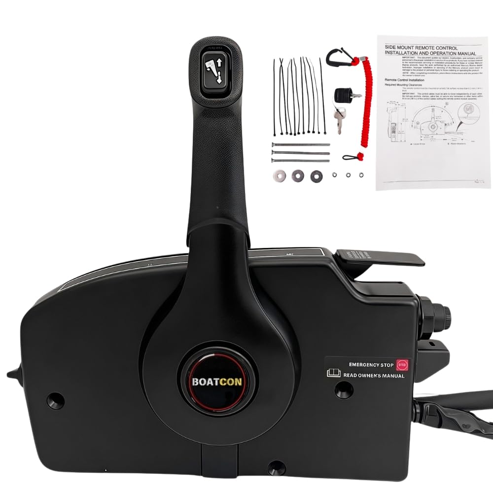 BOATCON Side Mount Remote Control Box GEN I 8Pin 881170A15 for Mercury Outboard Engine with 15FT Harness Pull to Open,Right Handle