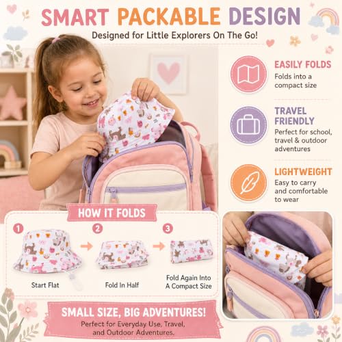Image of VRITRAZ Unisex Kids Printed Bucket Hat | UV Protection Sun Hat with Adjustable Chin Strap & Summer Beach Travel Outdoor Cap for Toddlers & Children (4-12 Years)