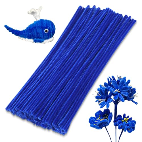 100 Pieces Pipe Cleaners Chenille Stem Blue Pipe Cleaners Set for DIY Arts Crafts Decorations Chenille Stems (Blue)
