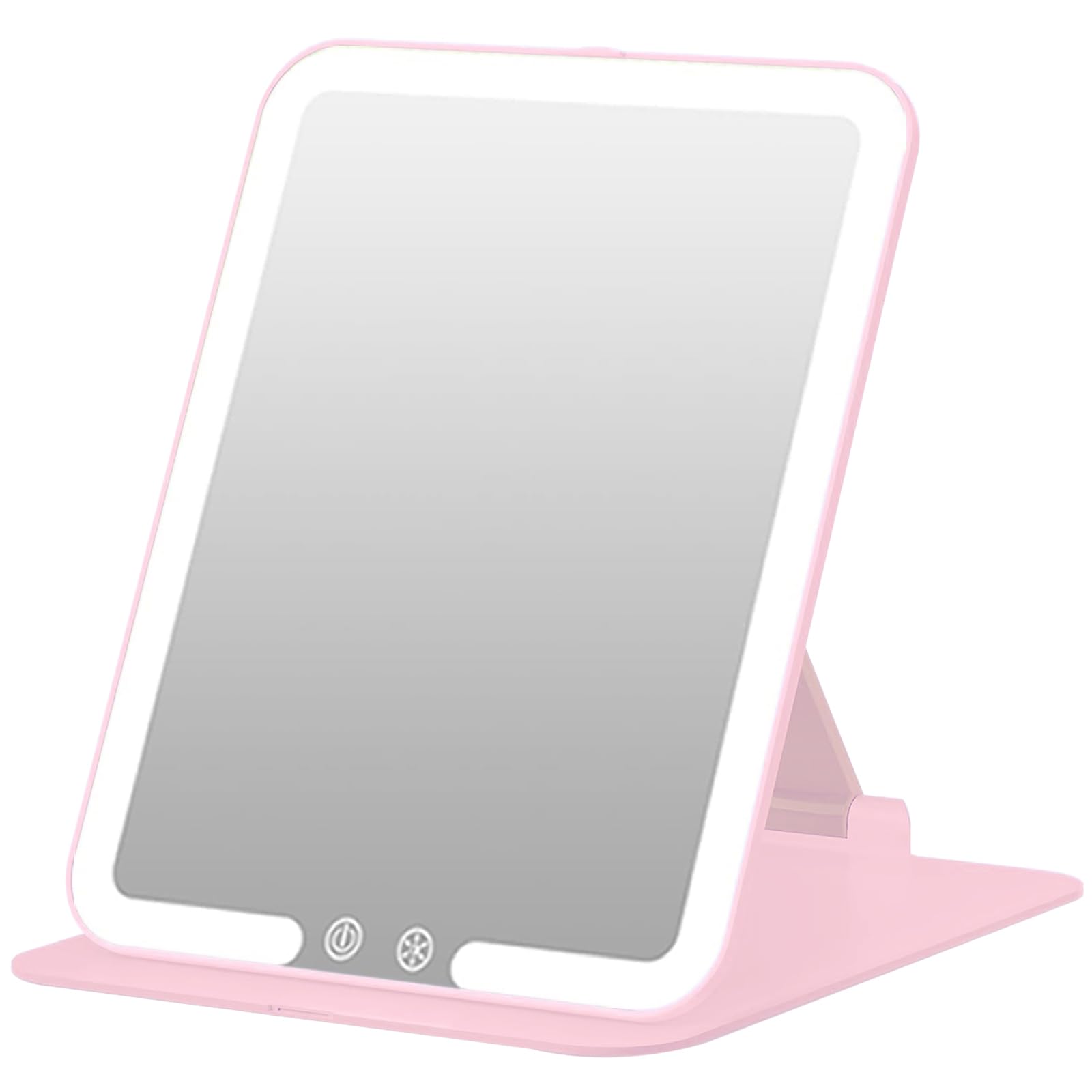Mkumir Girls Pink Rechargeable 1500Mah Travel Makeup Mirror With Lights,Portable 1X Vanity Mirror With Mini 15X Magnifying Mirror,Folding Lighted Cosmetic Vanity With Adjustable Stand,3 Color Lighting,Dimmable