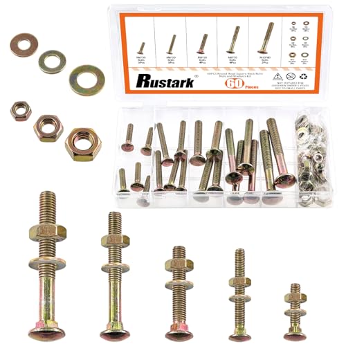 Image of 60Pcs 5 Sizes 304 Stainless Steel Carriage Bolts with Nuts and Washers Kit Zinc Plated Square Neck Carriage Bolts Screws Metric Round Head Carriage Bolt for Machinery Industry