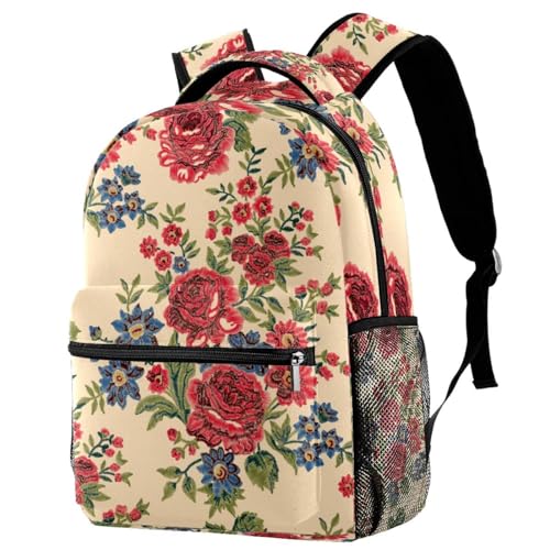 Sac à dos ordinateur portable fleur bleue et rouge résistant pour ranger vos cours