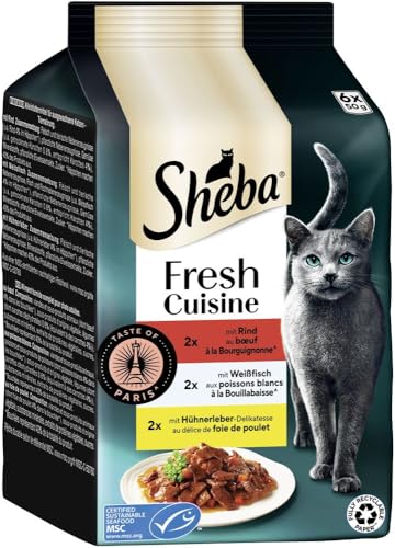 Sheba Portionsbeutel Katzennassfutter Multipack Fresh Cuisine Taste of Paris mit Rind und Weißfisch MSC, 6x6x50g - Gourmet-Katzenfutter mit Rind und Weißfisch 2