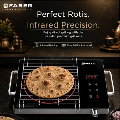 Image of Faber 2200W Infrared Cooktop Stove| High Gloss Glass Finish| Digital Display| 4 Preset Cooking Modes| Touch Control| SS Finish | Infrared Hot Plate| FIP EMBER PLUSS 22 INFRARED SS