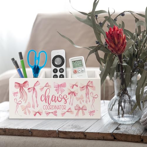 Image of Thank You Appreciation Gifts for Women Boss Coworker Manager Nurse Employee Social Workers Wooden Pen Pencil Holder,Coquette Pink Bow Chaos Coordinator Makeup Brush Toothbrush Holder Organizer