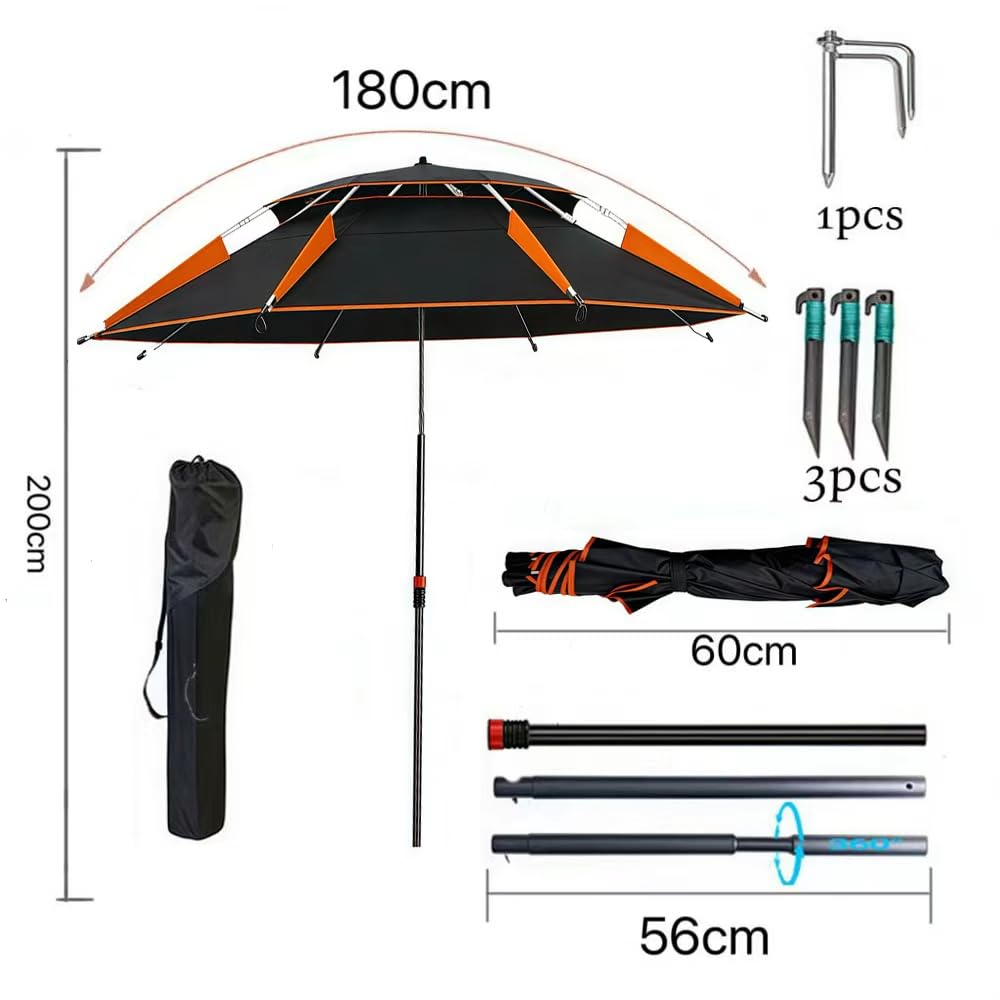 TUIBEIDAMAI Parasol de Plage Ø 160cm avec Manchon de Sol, Pivotant à 360°, Parasol de Plage Pliable avec Sac de Transport, Coupe-Vent, Stable, Protection Solaire UV 50, pour Balcon, Jardin, Terrasse