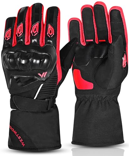 WESTWOOD FOX Guanti da moto invernali per uomo e donna, guanti da moto impermeabili, touchscreen, leggeri, guanti da guida con protezione calda per BMX, ATV, UTV, mountain bike (ROSSO, 2XL)