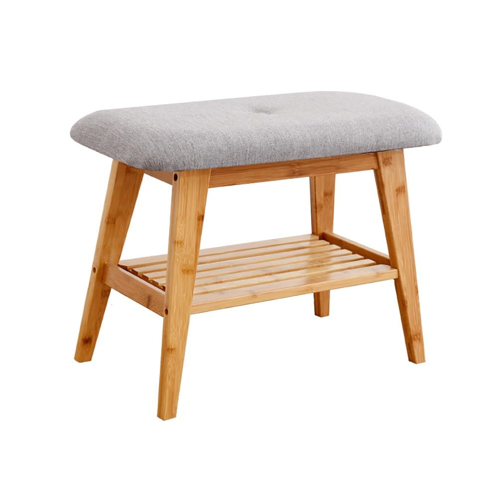 Shoe Bench with Seat, Shoe Bench, Sturdy Bamboo Shoe Rack Bench, Shoe Rack Bench Entryway, 80kg Load Capacity, 2-Tier Shoe Storage Rack, for Hallway, Bedroom : 53/84CMx30CMx45CM