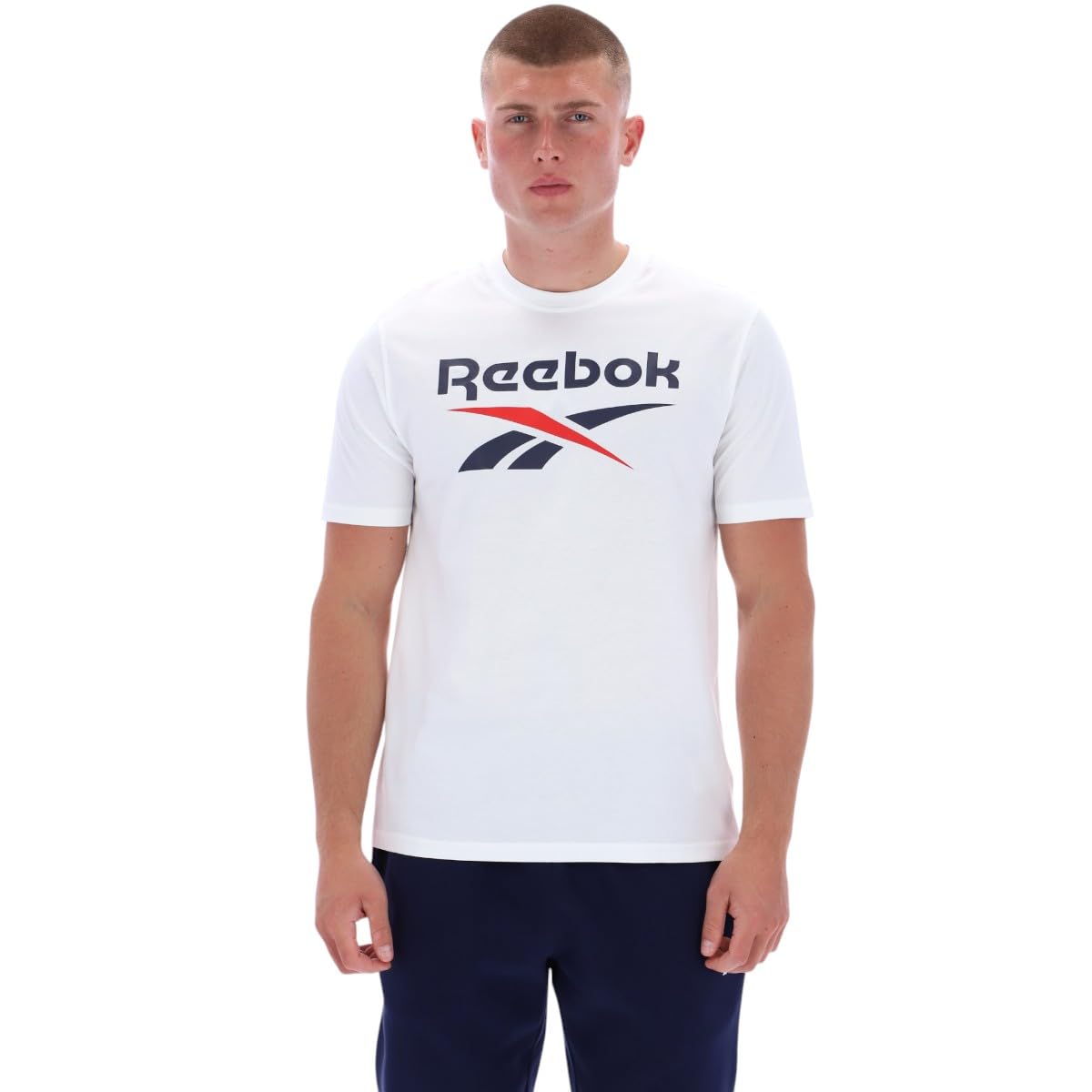 Reebok Men's Bruno Big Logo Crew Neck SS Tee Shirt, White, L