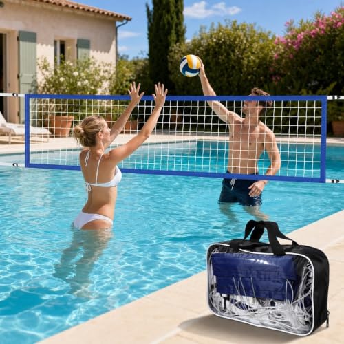 Pool Volleyball Netz 457 x 91 cm Volleyballnetz Pool aus Strapazierfähigem PE Höhenverstellbares Ersatznetz Wasserdichtes Poolnetz mit Tragetasche Für Garten Strand Schwimmbad und Outdoor-Spiele